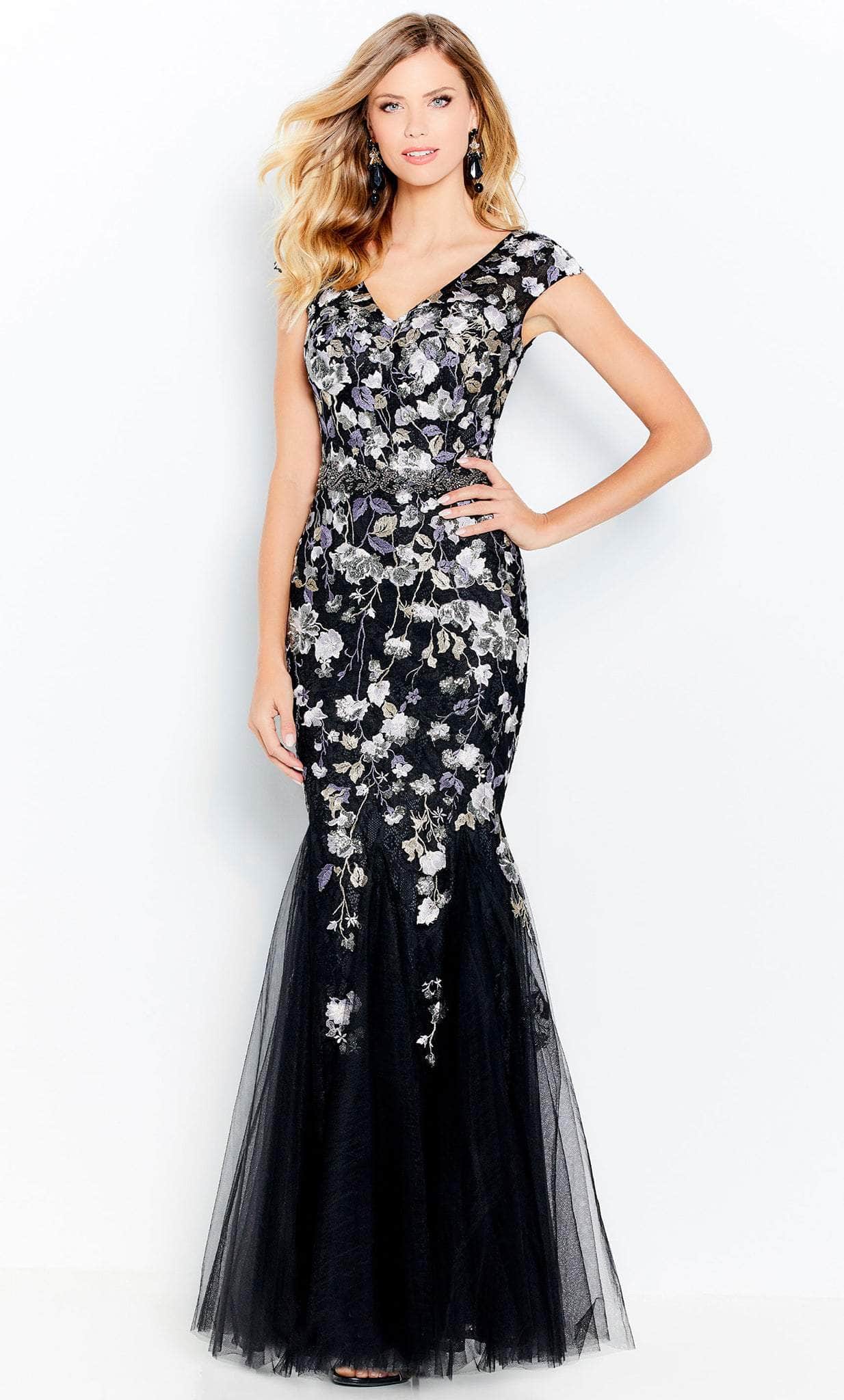 Cameron Blake 120608W - Floral Appliqued Gown