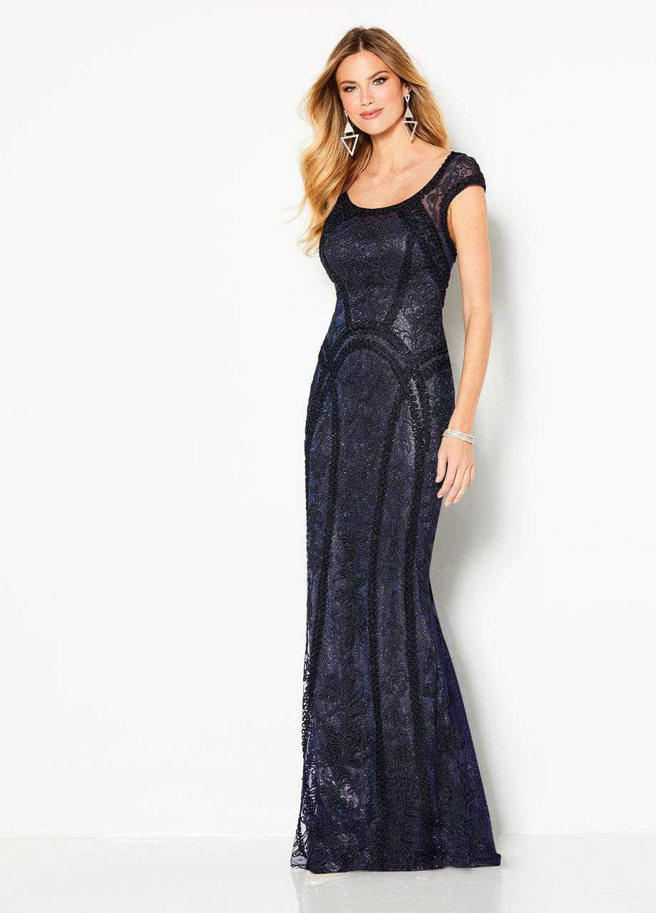 Cameron Blake - 219680W Illusion Scoop Fitted Evening Dress Special Occasion Dress 16W / Navy