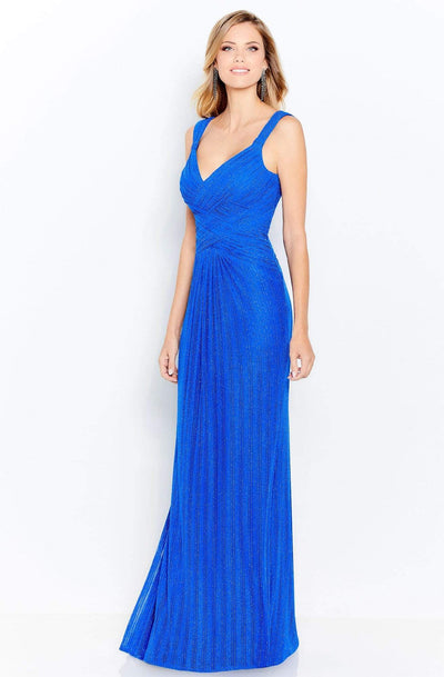Cameron Blake by Mon Cheri - 120605W Embellished V-Neck Fitted Dress Evening Dresses 16W / Royal Blue