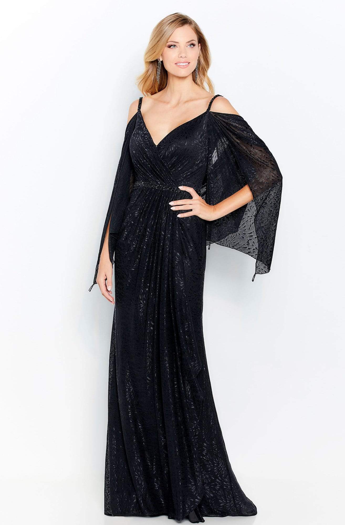 Cameron Blake by Mon Cheri - 120607W Embellished V-Neck Sheath Dress Evening Dresses 16W / Black