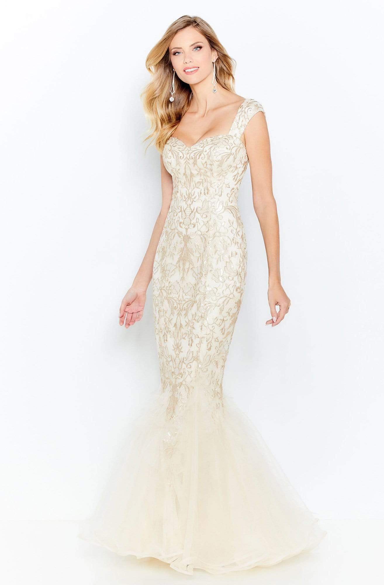 Cameron Blake by Mon Cheri - 120624W Embellished Mermaid Dress Evening Dresses 16W / Champagne