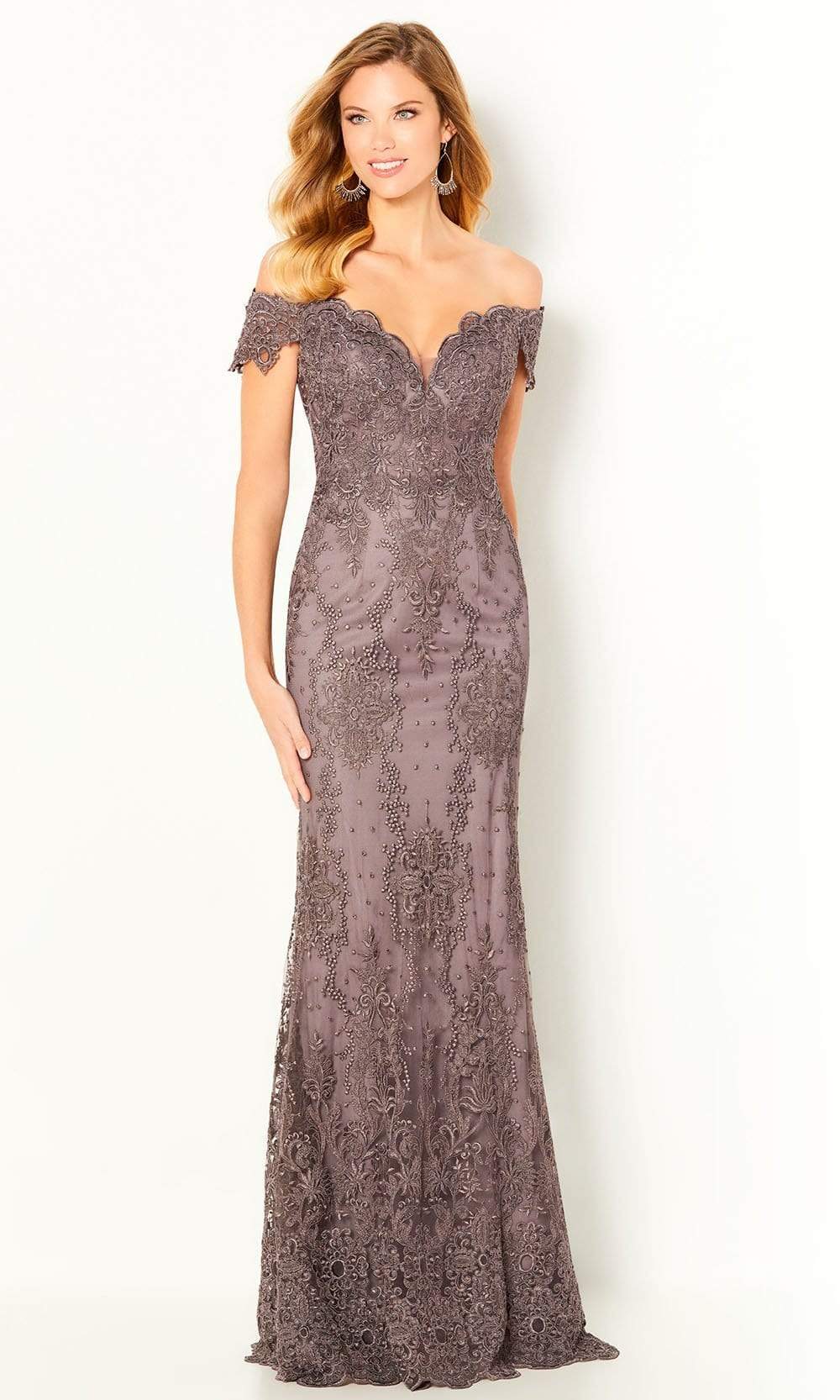 Mon Cheri - Corded Lace Mermaid Gown 220631 - 1 pc Smoke In Size 12 Available CCSALE 12 / Smoke
