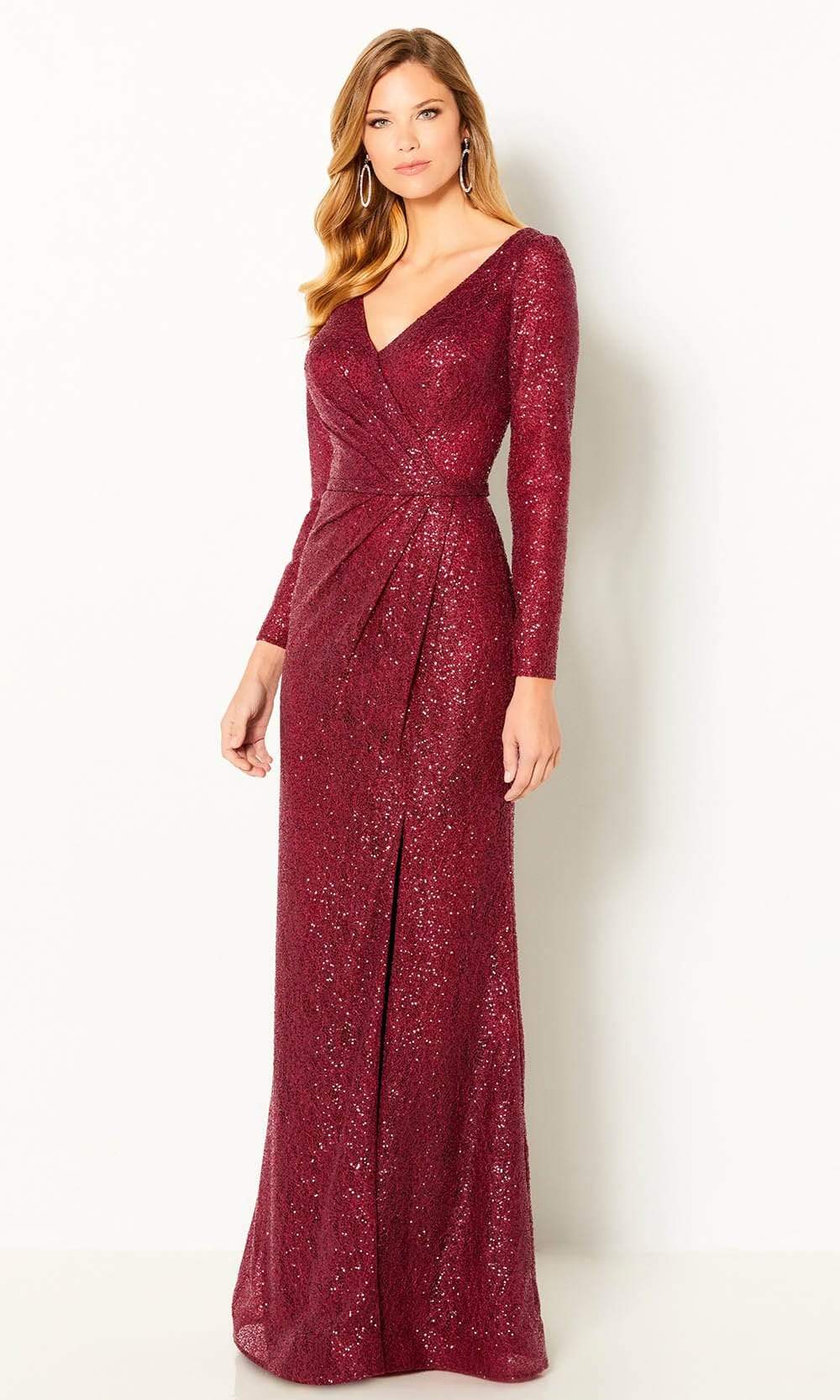 Cameron Blake by Mon Cheri - 220651 Sequin Lace Long Sleeve Dress Evening Dresses 4 / Raspberry