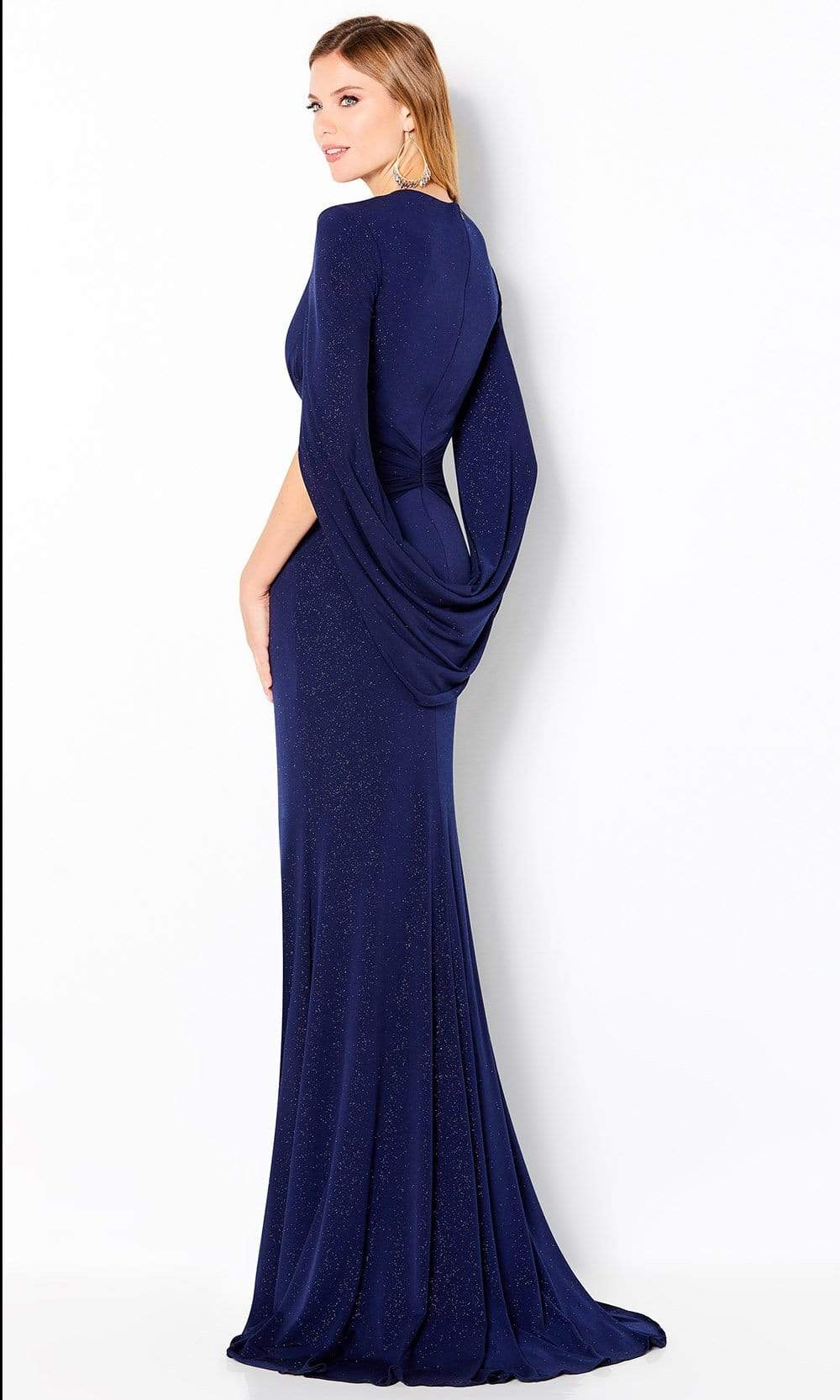 Cameron Blake by Mon Cheri - 220653SC V-Neck Sparkle Jersey Dress In Blue