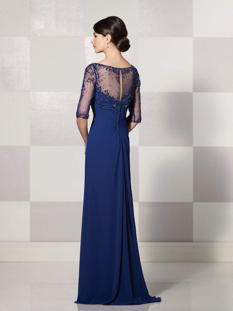 Cameron Blake by Mon Cheri - Beaded Quarter Sleeve Cascade Gown 214689 CCSALE 20 / Blue Willow