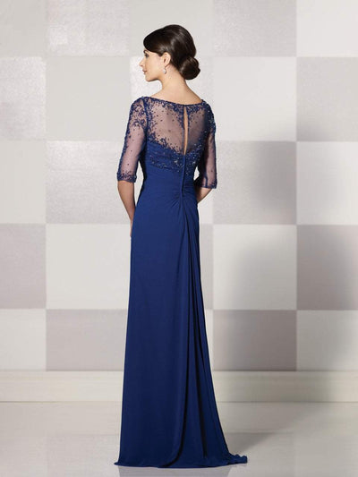 Cameron Blake by Mon Cheri - Beaded Quarter Sleeve Cascade Gown 214689 CCSALE 20 / Blue Willow