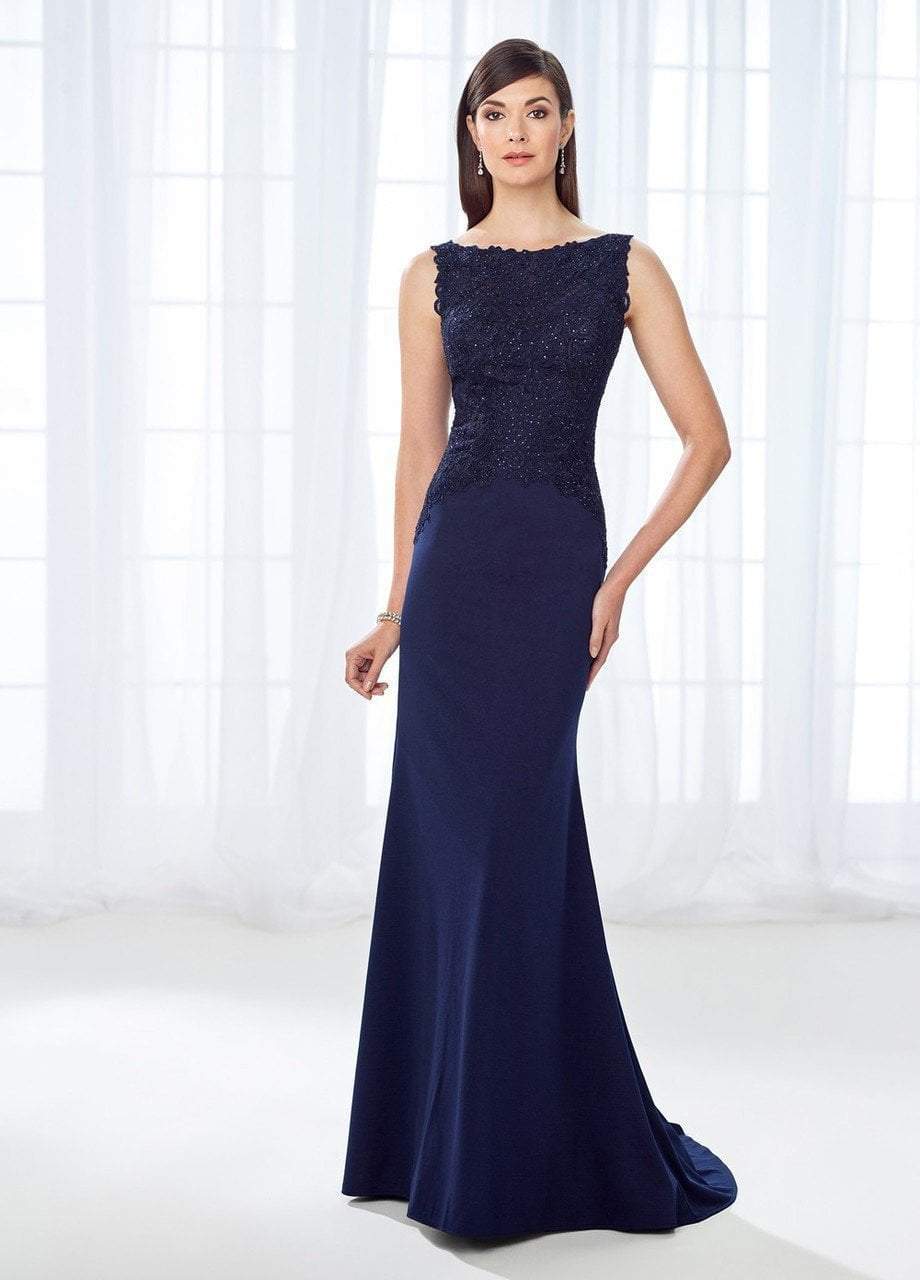 Cameron Blake by Mon Cheri - Shimmering Bateau Beaded Lace Jersey Gown 118684 - 1 pc Stone in Size 14 Available CCSALE 14 / Stone