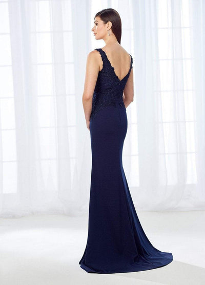 Cameron Blake by Mon Cheri - Shimmering Bateau Beaded Lace Jersey Gown 118684 - 1 pc Stone in Size 14 Available CCSALE 14 / Stone