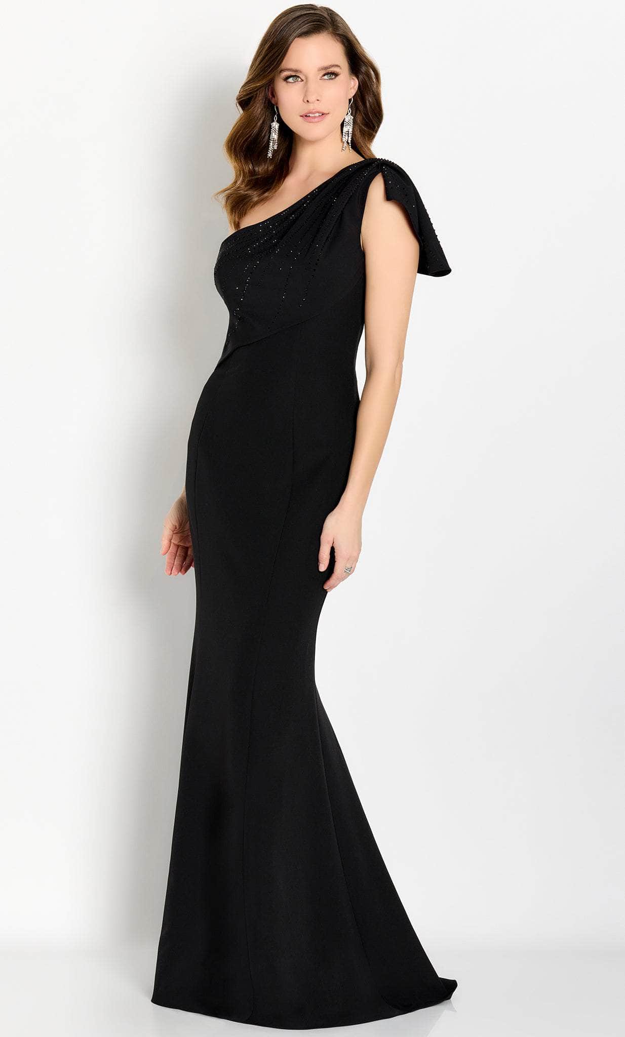 Cameron Blake CB752 - Draped Asymmetric Evening Gown Special Occasion Dress 4 / Black