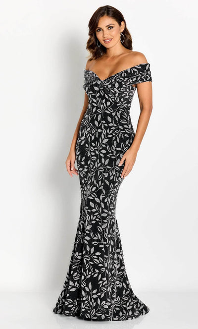 Cameron Blake CB766 - Foliage Motif Evening Gown Special Occasion Dress 4 / Black/Silver