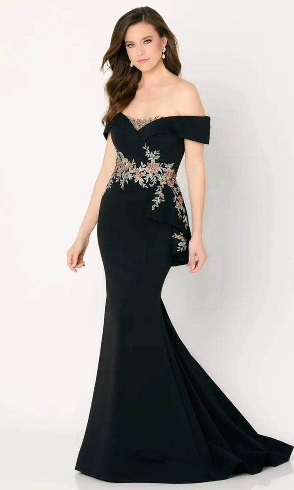 Cameron Blake CB779 - Floral Embroidered Mermaid Evening Dress Evening Dresses 4 / Black