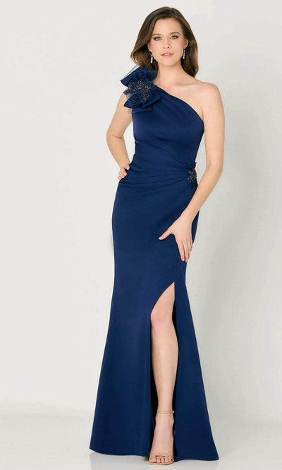 Cameron Blake CB787 - High Slit Sheath Evening Dress Evening Dresses 4 / Navy Blue