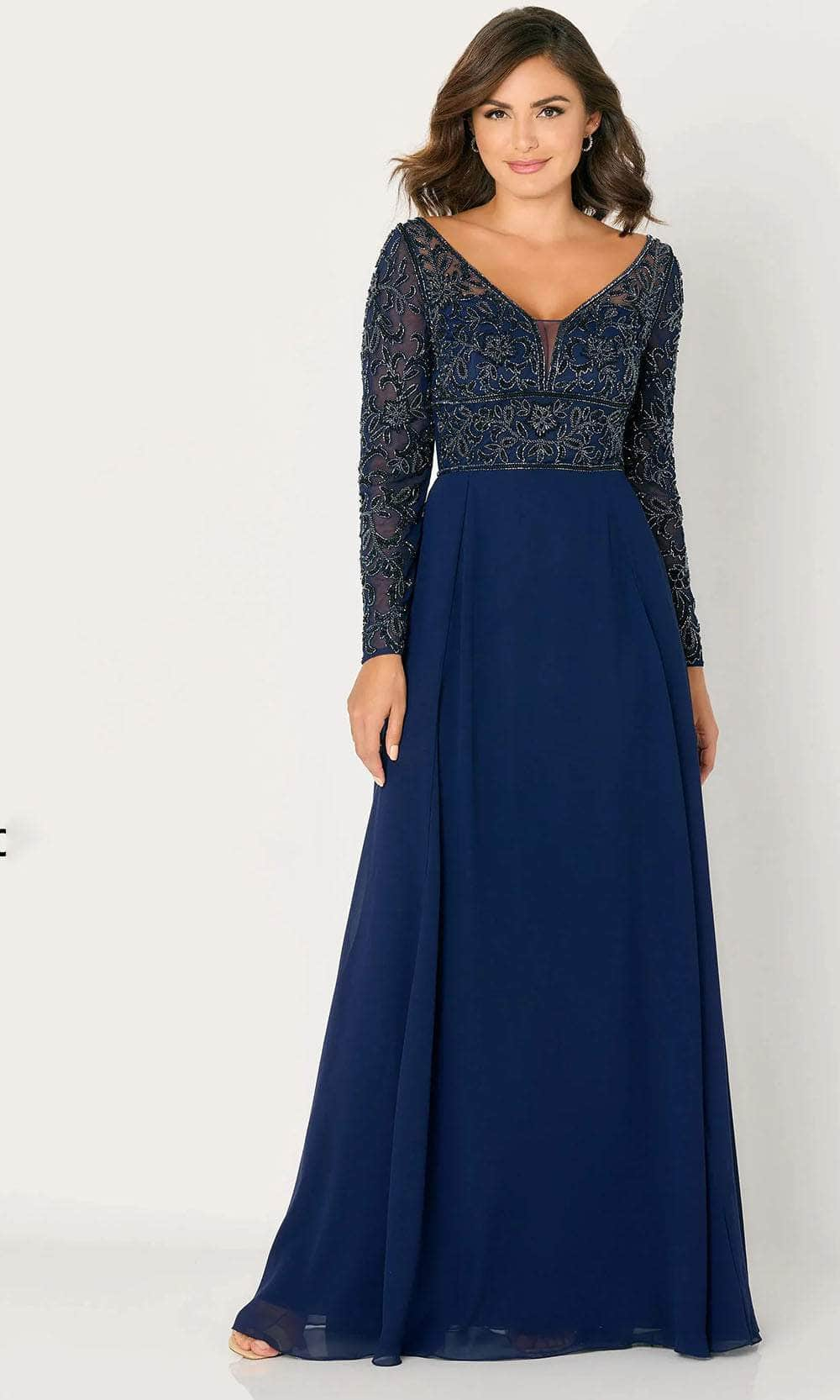 Cameron Blake CB790 - Beaded A-Line Evening Dress Evening Dresses XS / Navy Blue