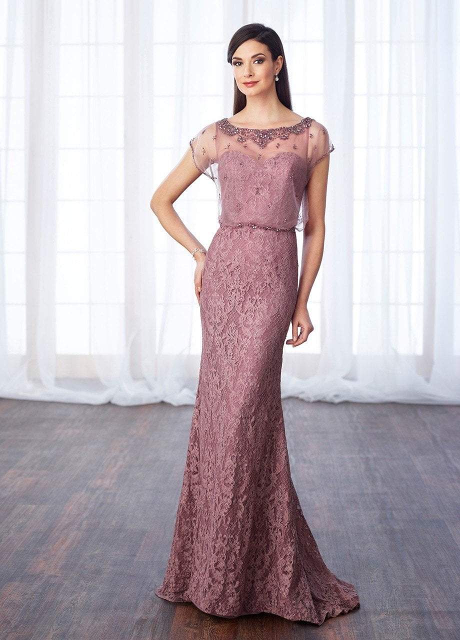 Cameron Blake Illusion Bateau Blouson Evening Dress 217652 CCSALE 14 / Rose Quartz