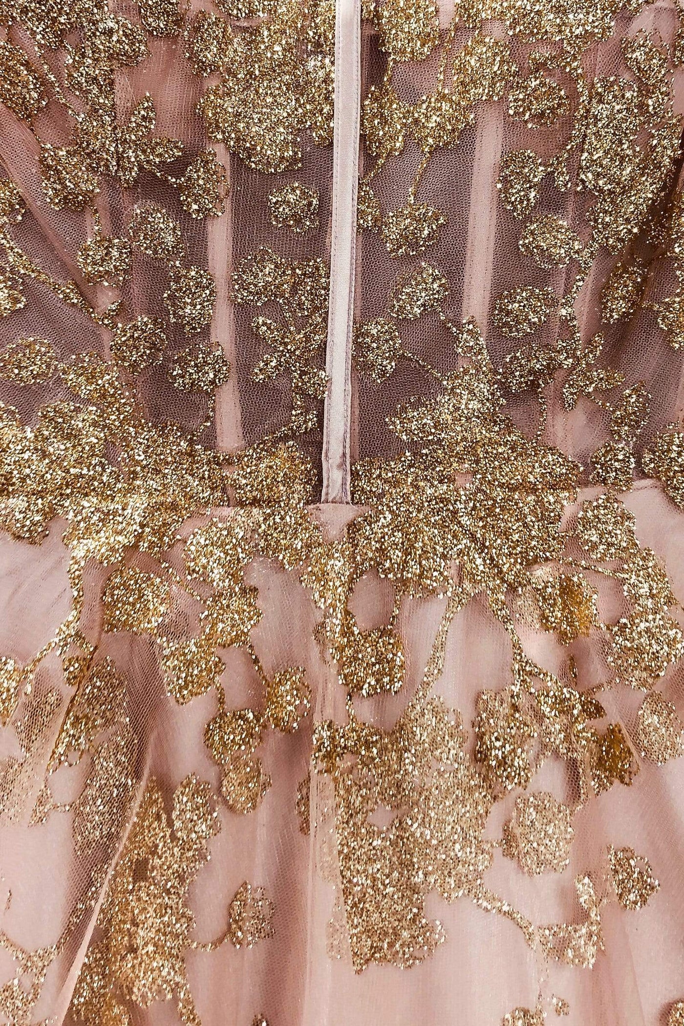 Cinderella Divine - CB047 Glitter Corset Bodice Layered Tulle Gown In Pink and Gold