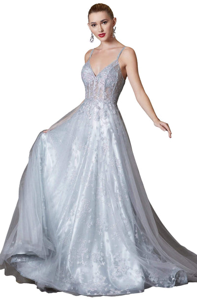 Cinderella Divine - CB047 Glitter Corset Bodice Layered Tulle Gown In Silver