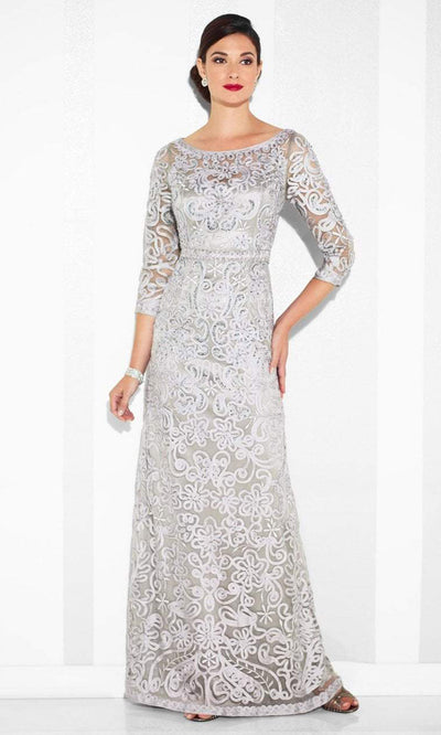 Mon Cheri - 115604SL Illusion Embroidered Lace Gown - 1 Pc Navy in Size 12 Available CCSALE