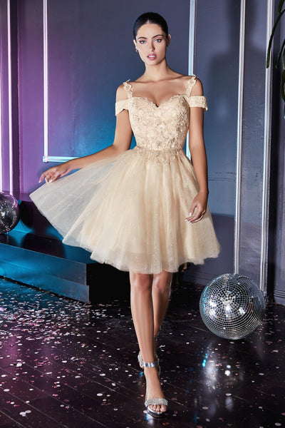 Cinderella Divine - CD0132SC Lace and Glitter Tulle Cocktail Dress