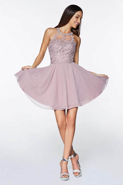 Cinderella Divine - CD0141 Beaded Lace Chiffon Halter Cocktail Dress Special Occasion Dress XXS / Mauve