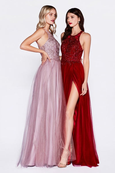 Cinderella Divine - CD0145SC Bead Embellished Halter A-Line Gown