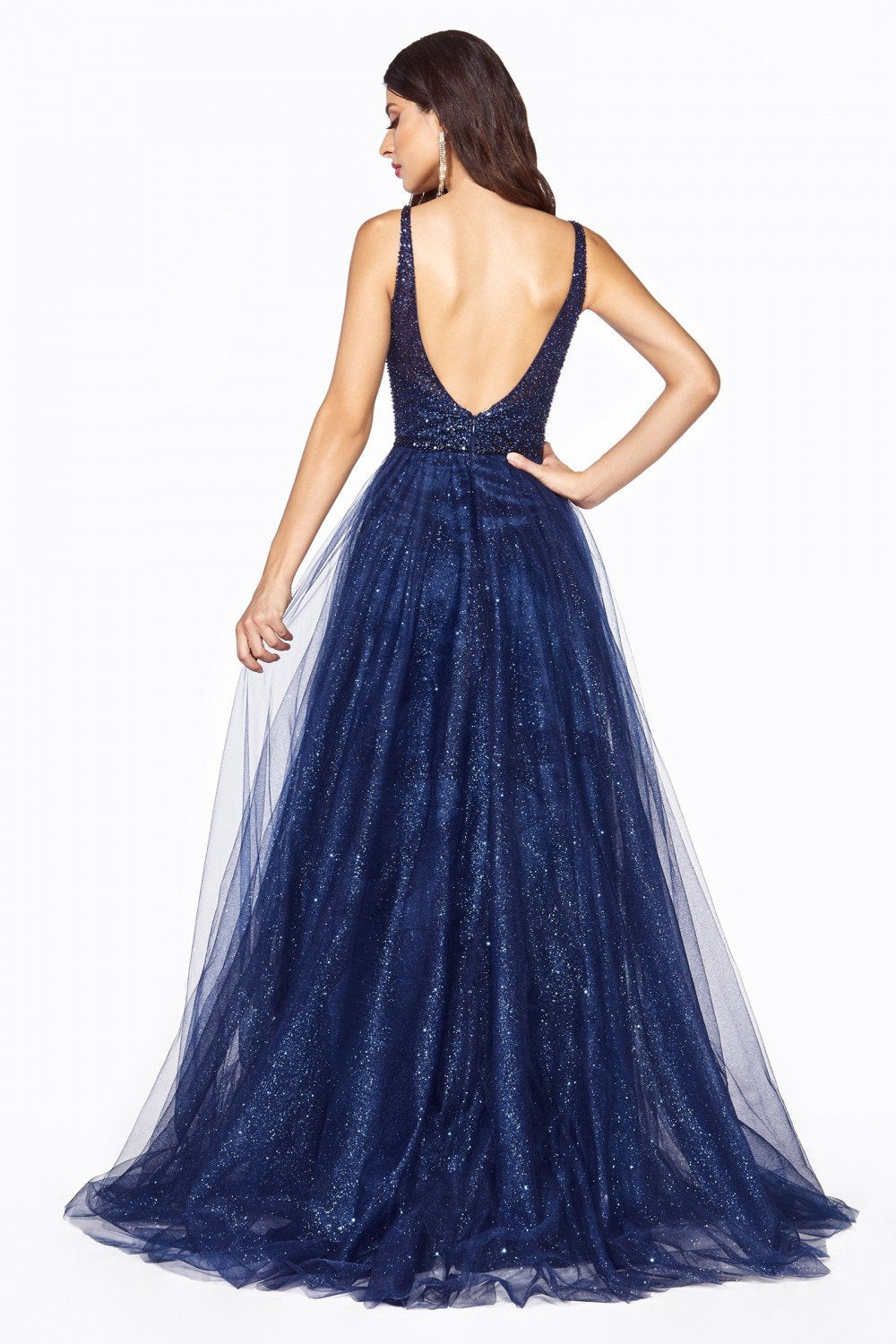 Cinderella Divine - CD0150SC Iridescent Top Glitter Tulle A-Line Gown