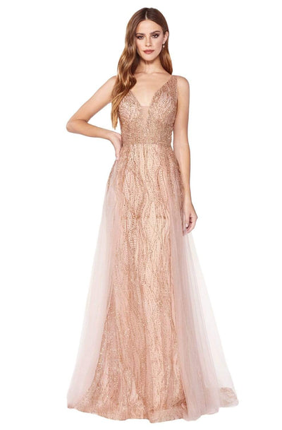 Cinderella Divine - CD0152 Deep V-neck Glitter Tulle A-line Dress In Pink