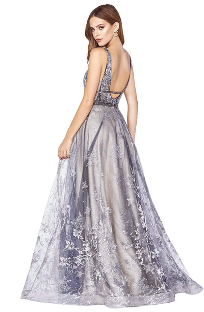 Cinderella Divine - CD75 Lace Applique Deep V-neck A-line Dress Prom Dresses