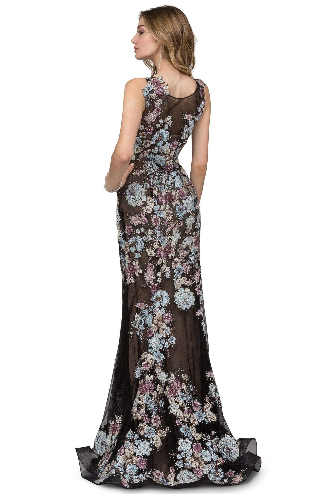 Cecilia Couture - 1404 Floral Applique Scoop Neck Trumpet Gown Prom Dresses