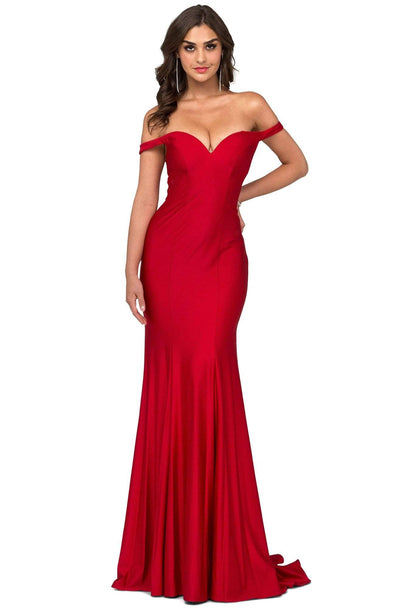 Cecilia Couture - 1425 Fitted Off-Shoulder Trumpet Dress Pageant Dresses 0 / Red