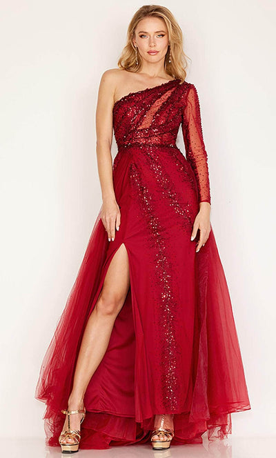 Cecilia Couture 173 - Embellished One Sleeve Evening Dress Evening Dresses 6 / Burgundy