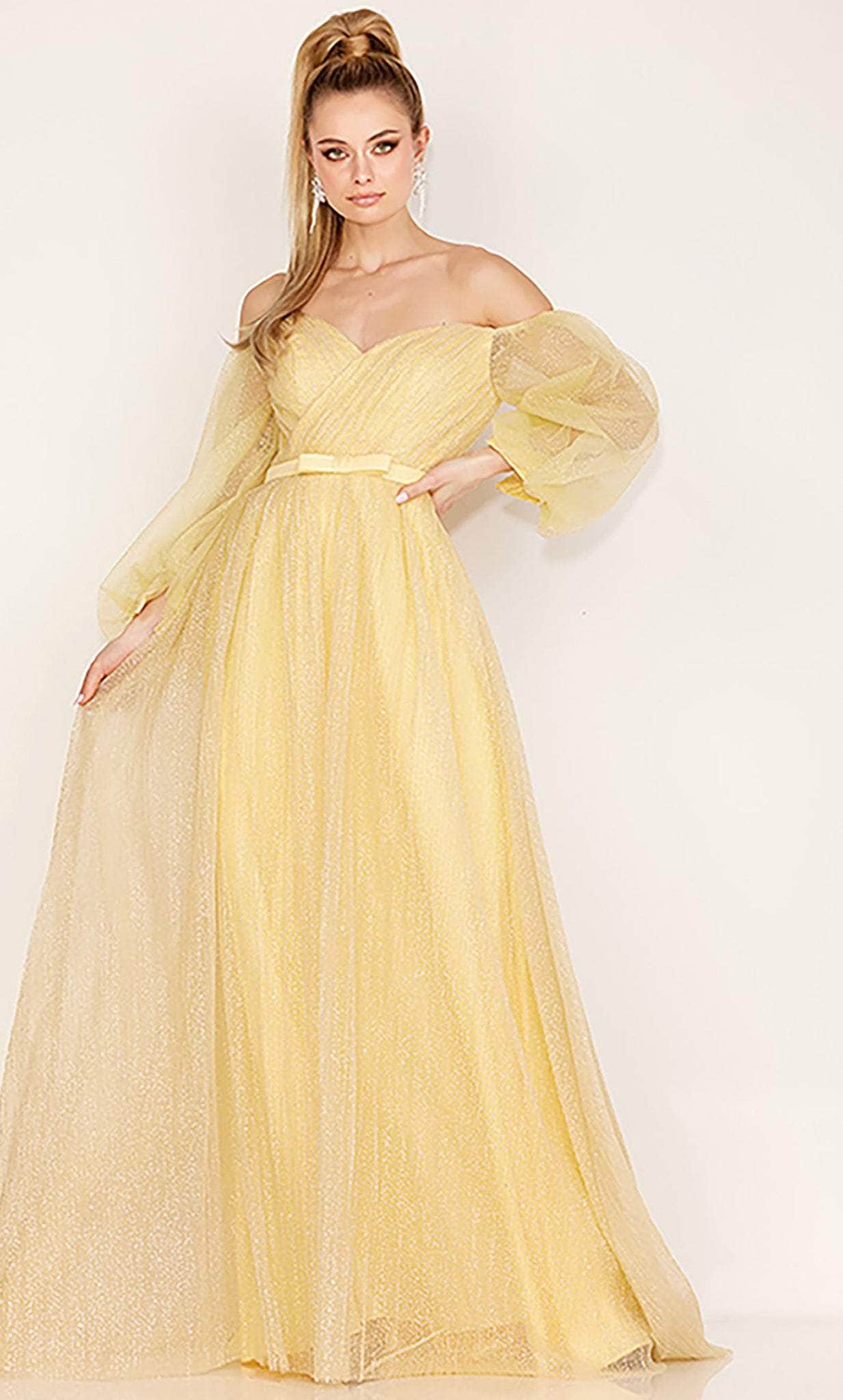 Cecilia Couture 181 - V-neck Dress Winter Formals and Balls 6 / Yellow