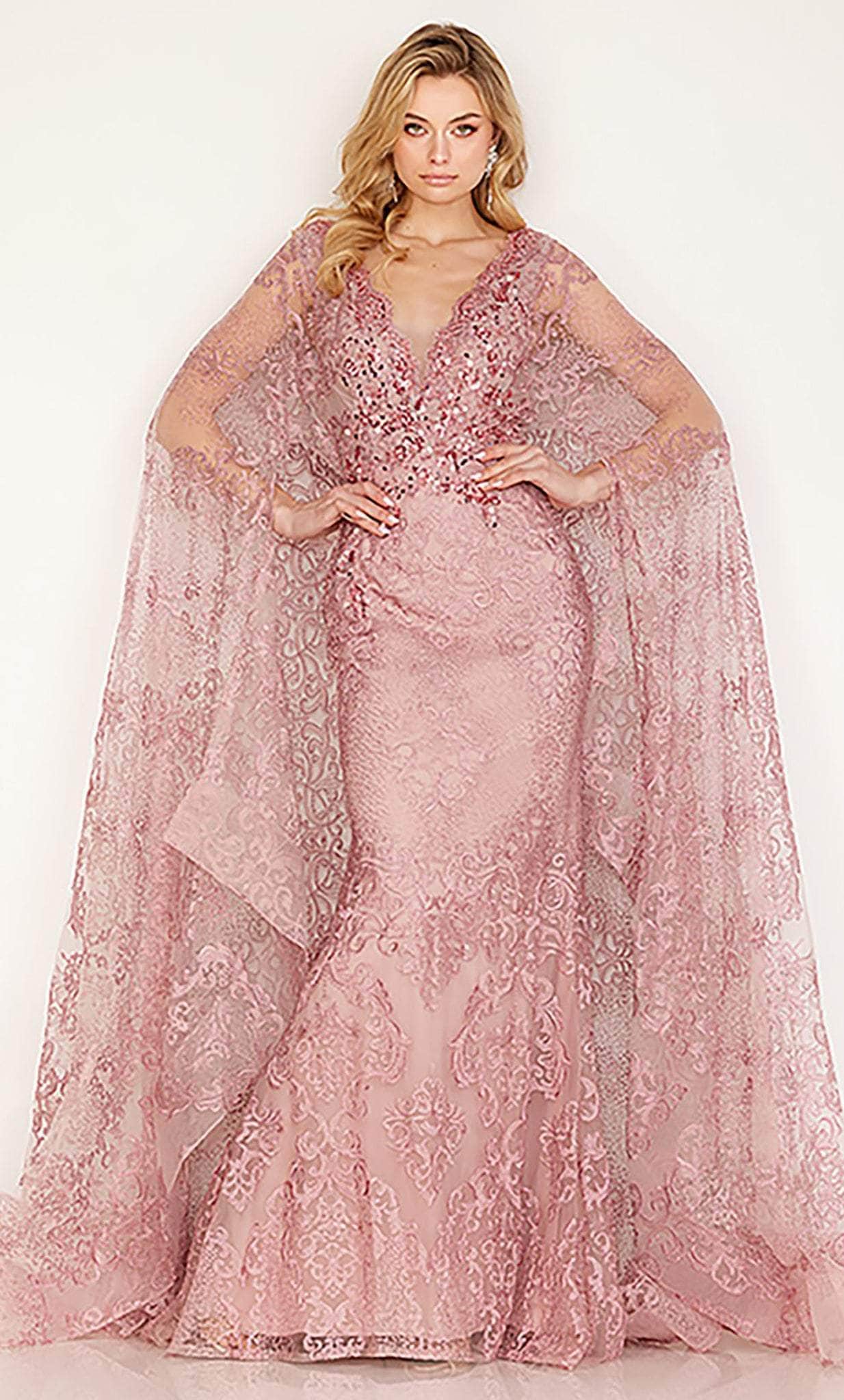 Cecilia Couture 183 - Embroidered Enchanting Cape Gown Evening Dresses 12 / Mauve