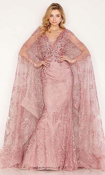 Cecilia Couture 183 - Embroidered Enchanting Cape Gown Evening Dresses 12 / Mauve