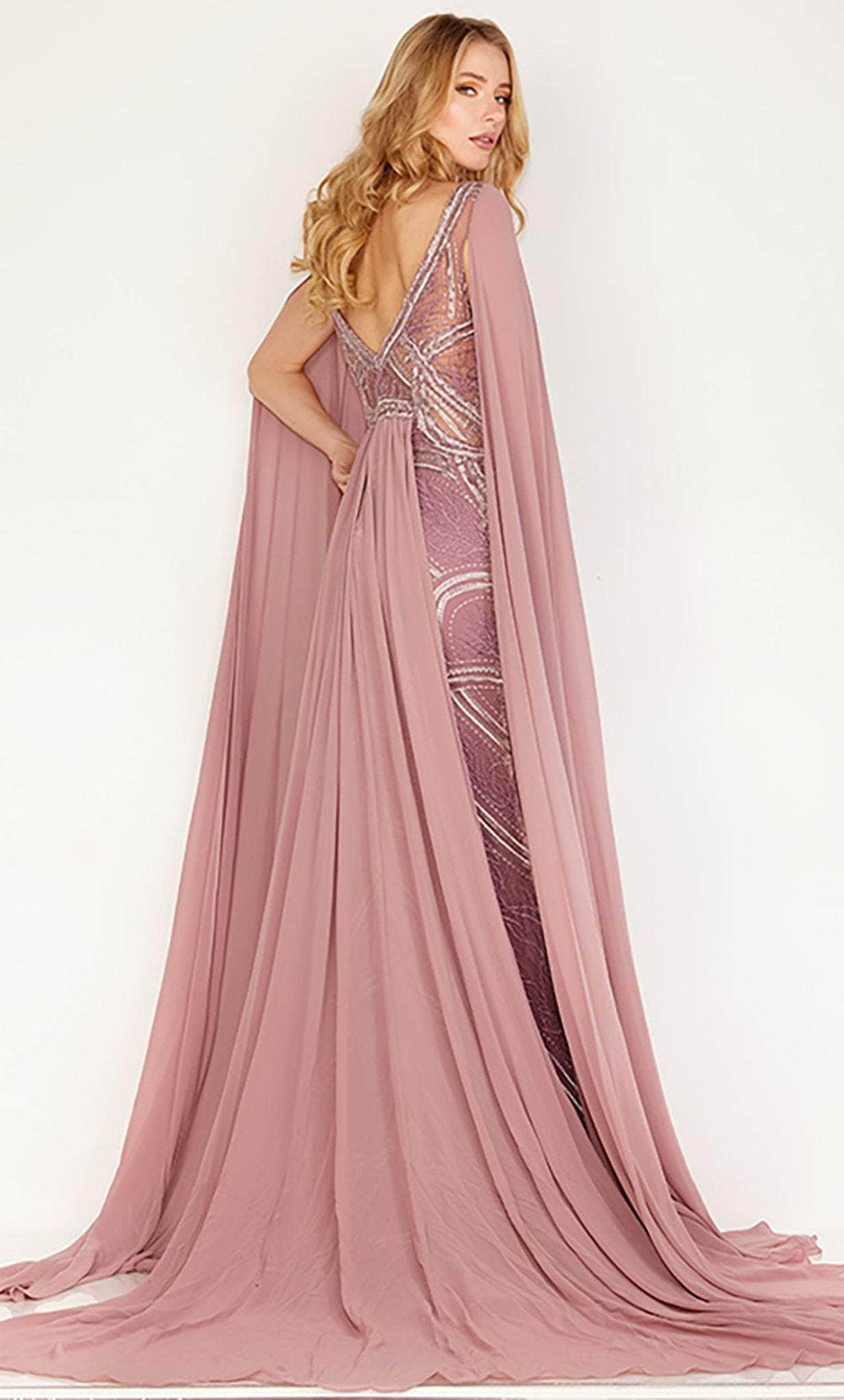 LONG SLEEVE CHIFFON EVENING GOWN by Cinderella Divine CD0183 - Special –  Ariststyles