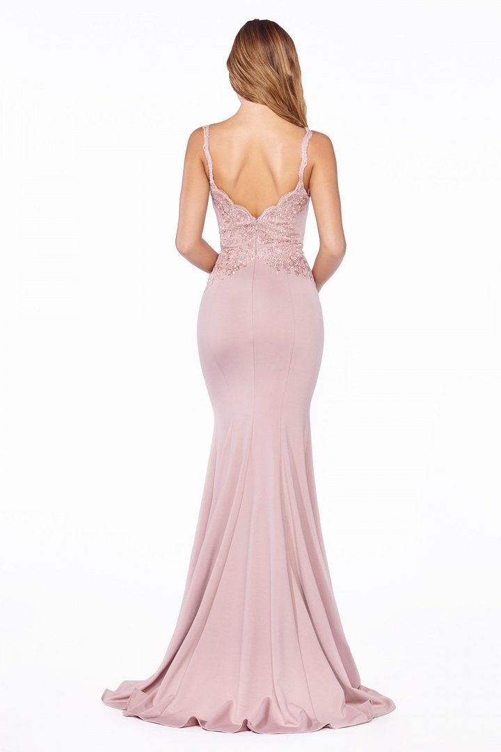Cinderella Divine - CF319SC Lace Curved Deep V-neck Evening Dress
