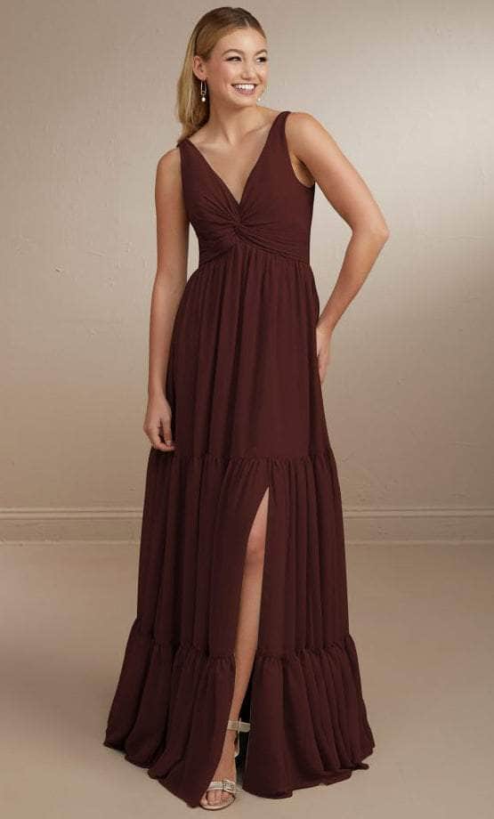 Christina Wu Celebration 22161 - Long Chiffon A-Line Dress - Sleeveless, Twisted Knot Accent, Ruched, Open Back, Self-Tie Sash, Tiered, Slit, Floor Length ADASA Christina Wu Celebration 22161 - Long Chiffon A-Line Dress - Sleeveless, Twisted Knot Accent, Ruched, Open Back, Self-Tie Sash, Tiered, Slit, Floor Length ADASA