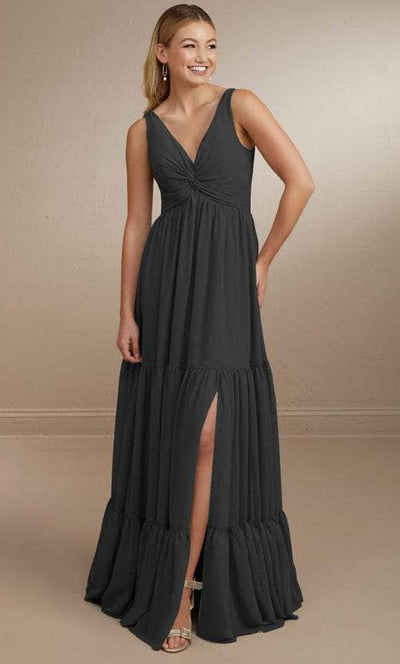 Christina Wu Celebration 22161 - Deep V-neck Dress Special Occasion Dress 0 / Smoke
