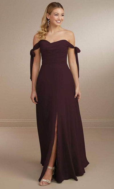 Christina Wu Celebration 22162 - Bow Tie Off Shoulder Evening Gown Special Occasion Dress 0 / Aubergine