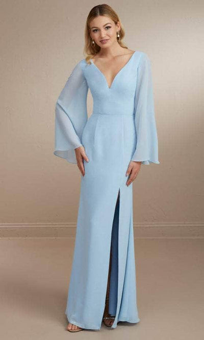 Christina Wu Celebration 22164 - Flowy Evening Gown with Bell Sleeves Special Occasion Dress 0 / Chambray
