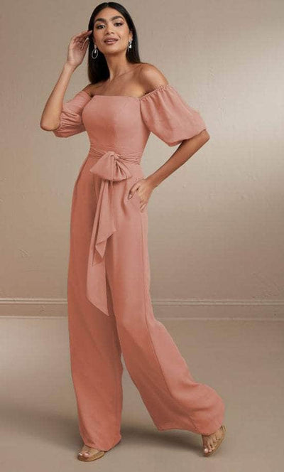 Christina Wu Celebration 22171 - Jumpsuit with Puff Sleeves Special Occasion Dress 0 / Cantaloupe