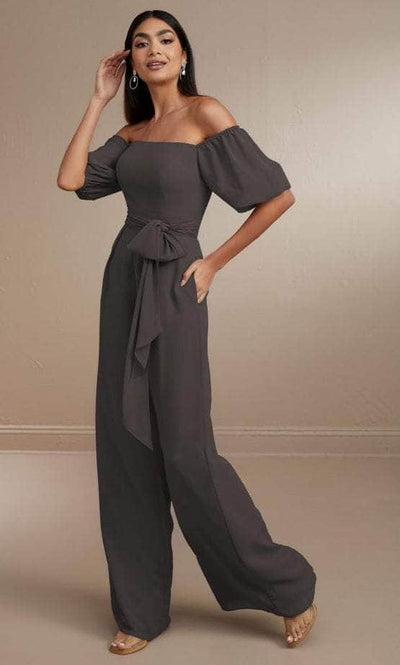 Christina Wu Celebration 22171 - Off-Shoulder Chiffon Jumpsuit Special Occasion Dress 0 / Smoke