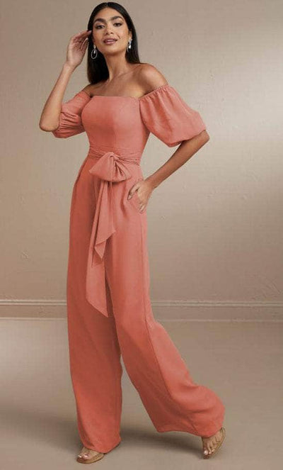 Christina Wu Celebration 22171 - Off-Shoulder Jumpsuit Special Occasion Dress 0 / Coral