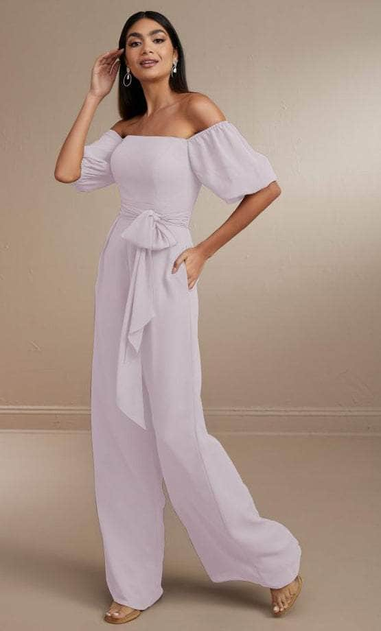 Christina Wu Celebration 22171 - Off-Shoulder Jumpsuit Special Occasion Dress 0 / Dusty Lavender