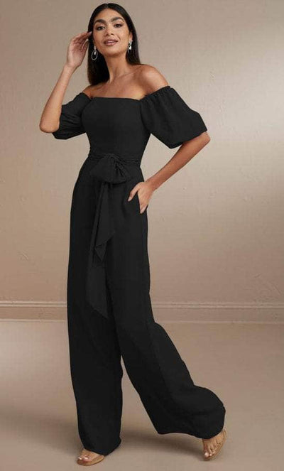 Christina Wu Celebration 22171 - Off-Shoulder Puff Sleeve Jumpsuit Special Occasion Dress 0 / Black