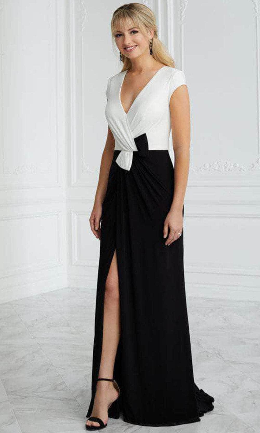 Christina Wu Elegance 17087 - Short Sleeve Jersey Evening Gown Evening Dresses 2 / Ivory/Black