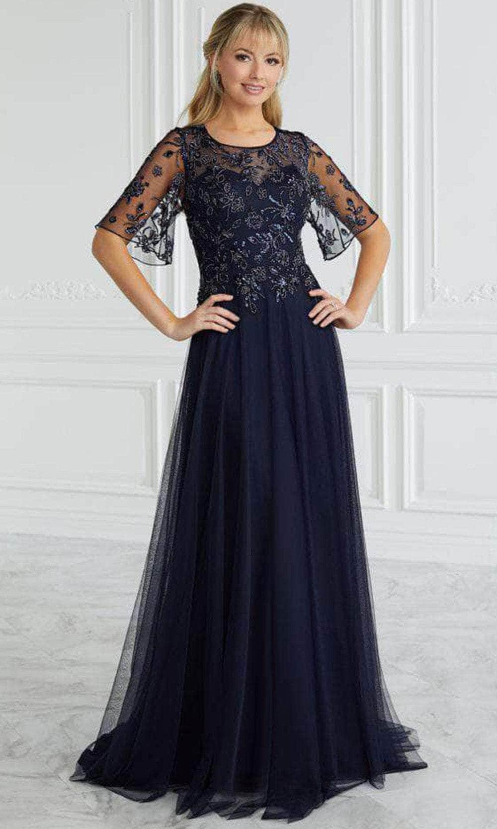 Christina Wu Elegance 17089 - Beaded Scoop A-Line Evening Gown Mother of the Bride Dresses 6 / Navy