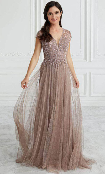 Christina Wu Elegance 17091 - Beaded Sheer Short Sleeve Evening Gown Evening Dresses 6 / Mink
