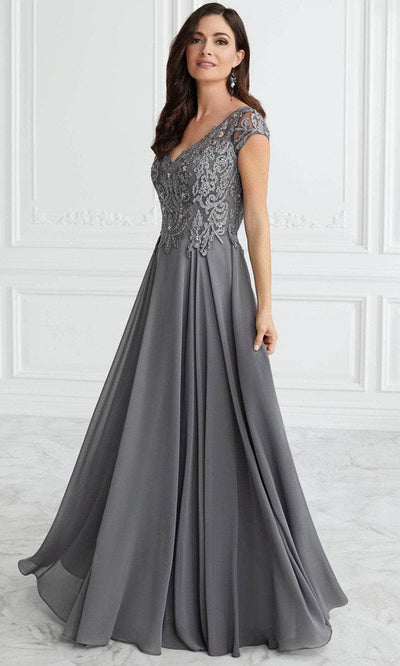 Christina Wu Elegance 17096 - Deep V-Neck A-Line Dress Evening Dresses 2 / Charcoal