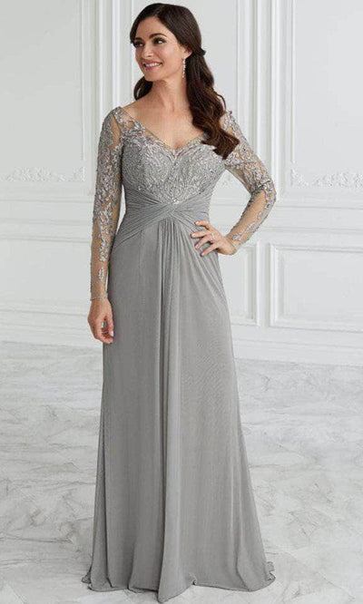 Christina Wu Elegance 17098 - Long Sleeve Sheer Illusion A-Line Dress Mother of the Bride Dresses 2 / Slate