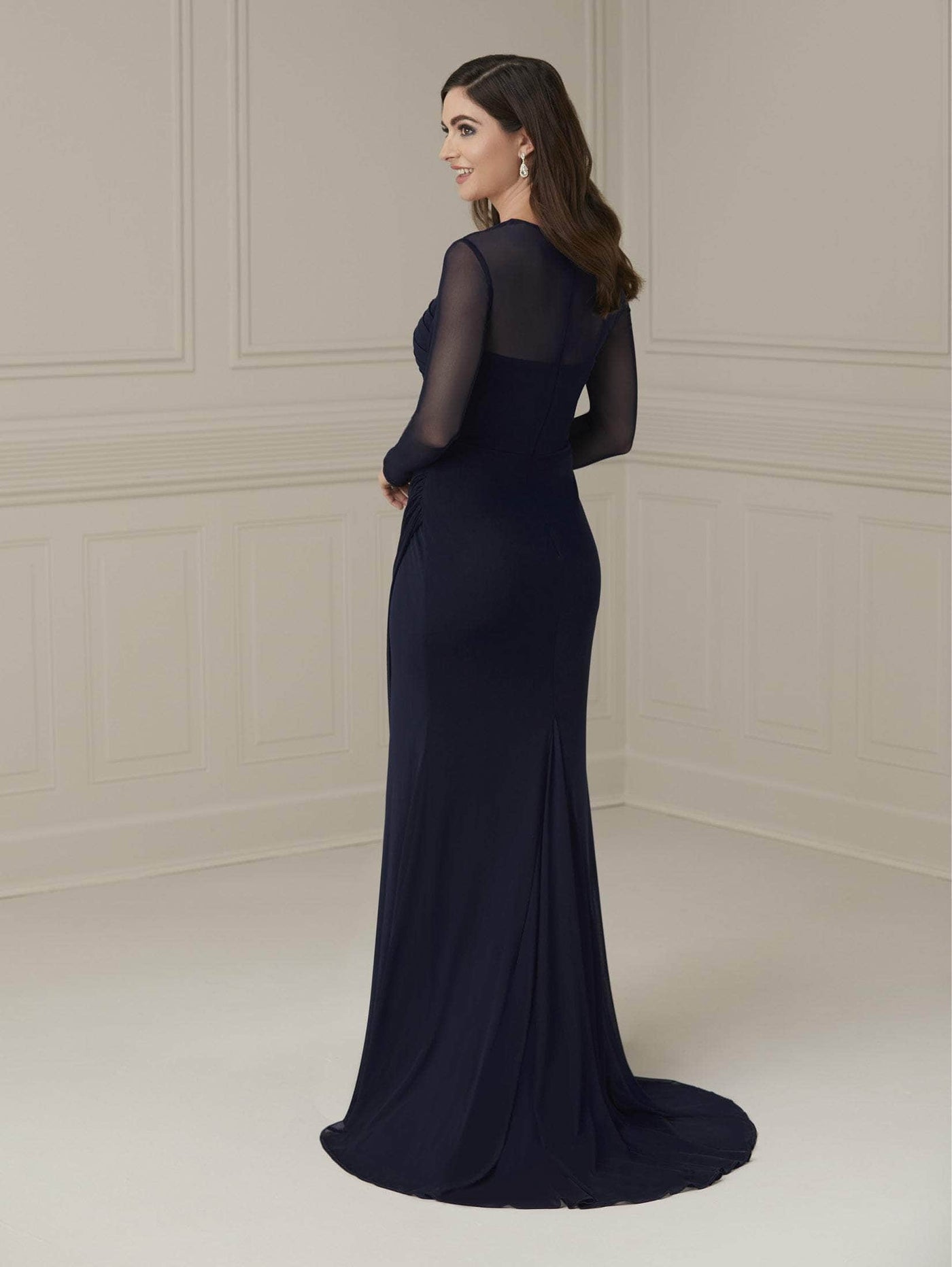 Christina Wu Elegance 17101 - Illusion Sleeve Sheath Evening Dress In Blue